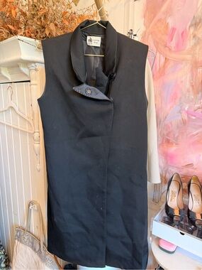 Lanvin Black Sleeveless Sheath Dress/ Vest with Stand Collar